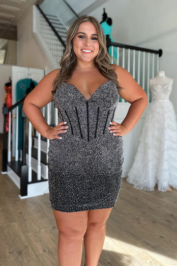 Glitter Navy Bodycon Lace-up Short Homecoming Dress
