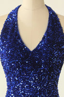 Load image into Gallery viewer, Sparkly Green Halter Bodycon Homecoming Dress with Sequins