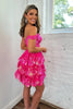 Load image into Gallery viewer, A Line Fuchsia Off the Shoulder Corset Homecoming Dress with Tiered Lace