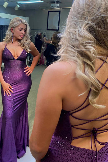 Glitter Black Mermaid Spaghetti Straps Sequined Long Prom Dress
