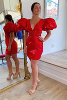 Load image into Gallery viewer, Sparkly Red Bodycon Beaded Homecoming Dress with Puff Sleeves