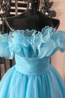 Load image into Gallery viewer, Blue A-Line Strapless Tulle Homecoming Dress with Ruffles