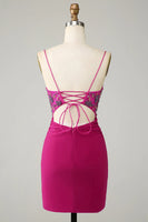 Load image into Gallery viewer, Sparkly Purple Spaghetti Straps Corset Homecoming Dress with Beading