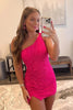 Load image into Gallery viewer, Glitter Fuchsia One Shoulder Beaded Tight Homecoming Dress