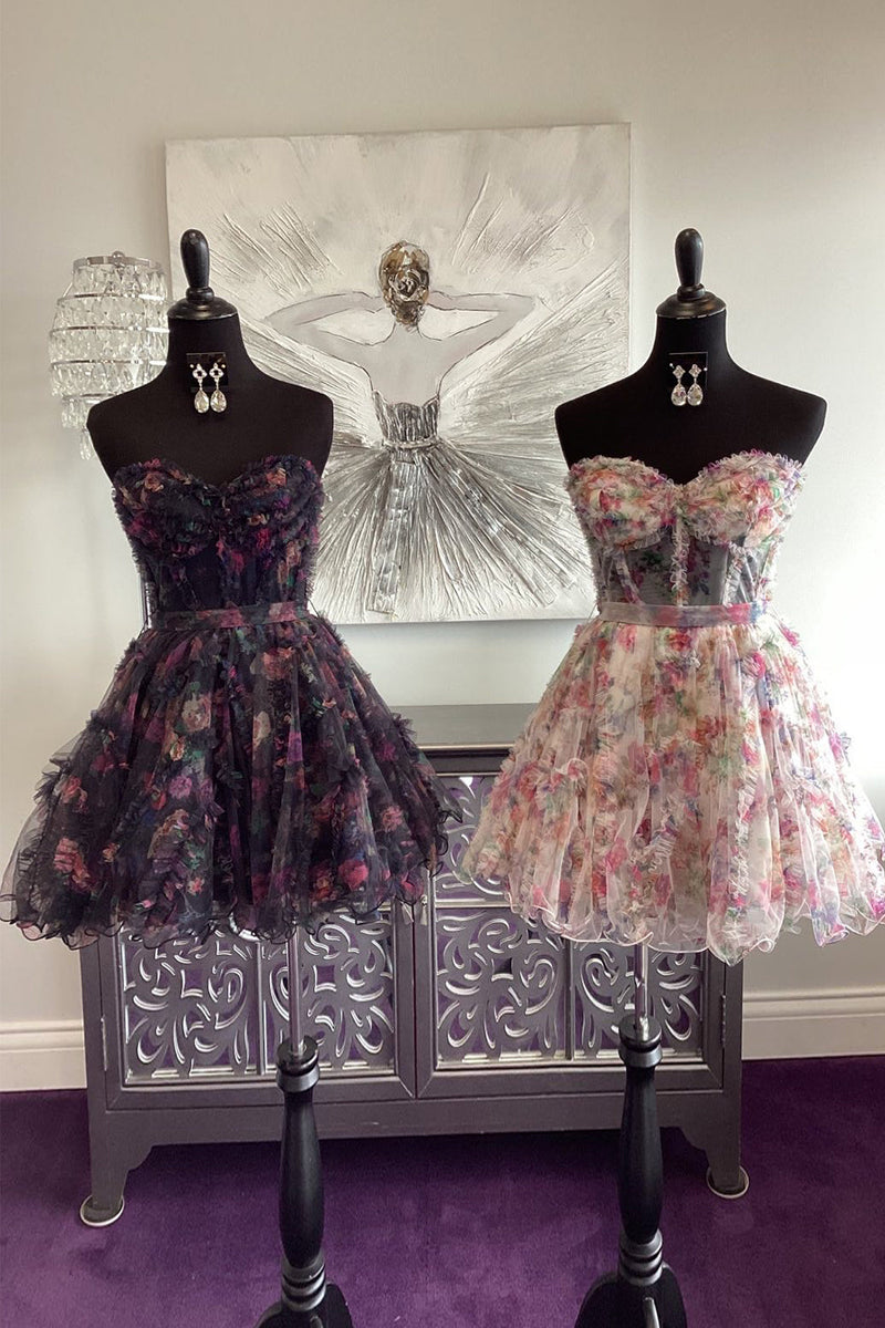 Load image into Gallery viewer, A-Line Lilac Sweetheart Floral Printed Homecoming Dress