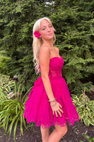 Load image into Gallery viewer, Fuchsia A-Line Sweetheart Tulle Corset Homecoming Dress