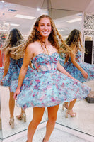 Load image into Gallery viewer, A-Line Lilac Sweetheart Floral Printed Homecoming Dress