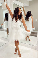 Load image into Gallery viewer, A-Line Light Blue Tulle Tiered Short Homecoming Dress