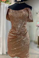 Load image into Gallery viewer, Fuchsia Off the Shoulder Tight Homecoming Dress with Sequins