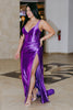 Load image into Gallery viewer, Dark Purple Corset Mermaid Long Satin Prom Dress with Slit