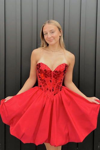 Sparkly Red A-Line Sweetheart Mirror Short Homecoming Dress