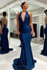Load image into Gallery viewer, Dark Blue Mermaid Backless Long Prom Dress