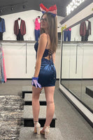 Load image into Gallery viewer, Glitter Dark Green Spaghetti Straps Corset Homecoming Dress with Lace