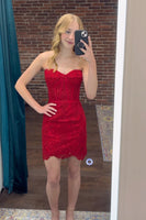 Load image into Gallery viewer, Sparkly Pink Sweetheart Bodycon Corset Homecoming Dress with  Lace