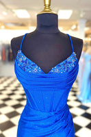 Load image into Gallery viewer, Sparkly Royal Blue Spaghetti Straps Corset Homecoming Dress with Beading
