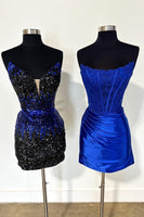 Load image into Gallery viewer, Dark Green Strapless Bodycon Satin Corset Homecoming Dress (Gloves not Included)