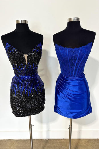 Dark Green Strapless Bodycon Satin Corset Homecoming Dress (Gloves not Included)