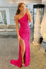 Load image into Gallery viewer, Glitter Black One Shoulder Sequins Long Prom Dress with Slit
