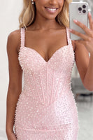 Load image into Gallery viewer, Sparkly Yellow Halter Tight Short Corset Homecoming Dress with Pearls
