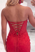Load image into Gallery viewer, Sparkly Emerald Green Strapless Tight Short Corset Homecoming Dress