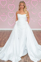 Load image into Gallery viewer, White Satin A-Line Strapless Long Prom Dress with Cape