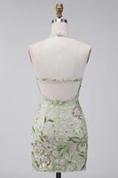 Load image into Gallery viewer, Sage Green Floral Halter Tight Short Corset Homecoming Dress