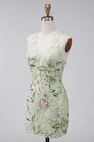 Load image into Gallery viewer, Sage Green Floral Halter Tight Short Corset Homecoming Dress
