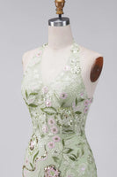 Load image into Gallery viewer, Sage Green Floral Halter Tight Short Corset Homecoming Dress