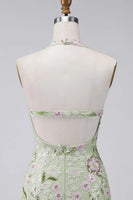 Load image into Gallery viewer, Sage Green Floral Halter Tight Short Corset Homecoming Dress