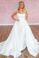 Load image into Gallery viewer, White Satin A-Line Strapless Long Prom Dress with Cape