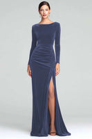 Load image into Gallery viewer, Burgundy Velvet Boat Neck Ruched Long Sleeves Holiday Party Dress