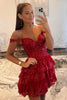 Load image into Gallery viewer, Sparkly A Line Off the Shoulder Lilac Corset Homecoming Dress with Tiered Lace