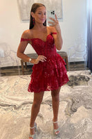 Load image into Gallery viewer, Sparkly A Line Off the Shoulder Lilac Corset Homecoming Dress with Tiered Lace