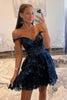 Load image into Gallery viewer, Sparkly A Line Off the Shoulder Lilac Corset Homecoming Dress with Tiered Lace
