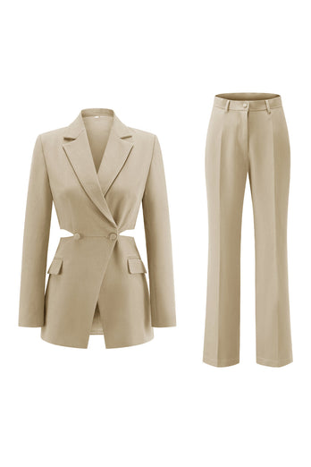 2 Piece Grey Blue Cut Out Notched Lapel Women Prom Suits