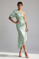 Load image into Gallery viewer, Sparkly Champagne Mermaid Sequin Asymmetrical Mother of the Bride Dress with Sleeve