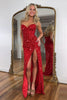 Load image into Gallery viewer, Sparkly Red Sequins Strapless Sheath Long Prom Dress with Slit