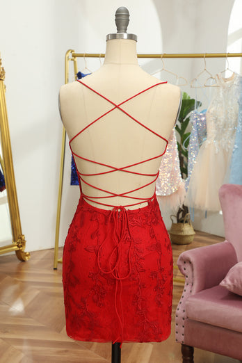 Pink Spaghetti Straps Bodycon Homecoming Dress with Appliques