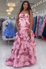 Load image into Gallery viewer, Floral Green Mermaid Tiered Strapless Long Prom Dress with Slit