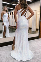 Load image into Gallery viewer, Sparkly Purple Sequins One Shoulder Long Prom Dress with Fringes