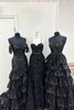 Load image into Gallery viewer, Glitter Black A-Line Lace Long Prom Dress with Slit