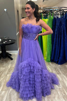 Load image into Gallery viewer, Tulle Strapless White Long Prom Dress