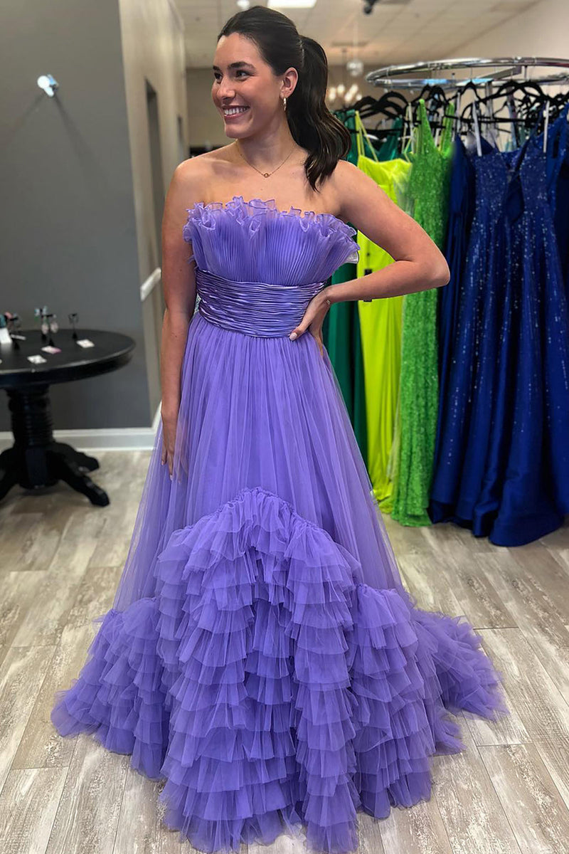 Load image into Gallery viewer, Tulle Strapless White Long Prom Dress