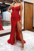 Load image into Gallery viewer, Red Spaghetti Straps Appliques Prom Dress with Slit