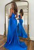 Load image into Gallery viewer, Royal Blue Corset Mermaid Draped Satin Long Prom Dress with Slit