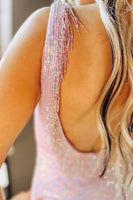 Load image into Gallery viewer, Glitter Blush Mermaid V Neck Long Prom Dress With Slit