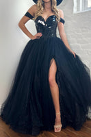 Load image into Gallery viewer, Sparkly White Mirror A-Line Off the Shoulder Long Prom Dress