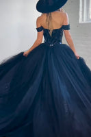 Load image into Gallery viewer, Sparkly White Mirror A-Line Off the Shoulder Long Prom Dress