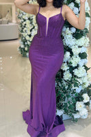 Load image into Gallery viewer, Glitter Dark Purple Mermaid Long Corset Prom Dress