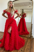 Load image into Gallery viewer, Red Off the Shoulder A-Line Princess Prom Dress